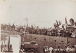 Refugee ship Theodor Herzl and waiting ambulance.
