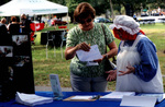 Woman In a Raggedy Ann Costume At a Booth.