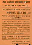 Flier, Seffner School Opening Ceremony, July 4, 1921 by Seffner School