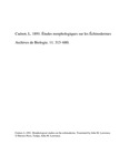 Morphological Studies on the Echinoderms: A Translation of <em>Études Morphologiques sur les Échinodermes</em> by Lucien Cuénot and John M. Lawrence