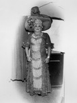 Drag queen in large hat and long dress