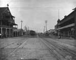 Railroad tracks in front of the Imperial Restaurant on 6th Avenue by Burgert Brothers