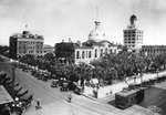 Trolley at corner of Lafayette and Madison Streets looking southeast towards Hillsborough County Courthouse by Burgert Brothers