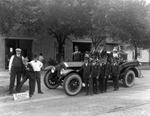 West Tampa Fire Department pumper with crew and representatives of Racine Tires in front of fire station by Burgert Brothers