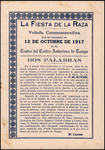 Program, Fiesta de la Raza, October 12, 1917 by Centro Español de Tampa, Circulo Cubano de Tampa, and Centro Asturiano de Tampa