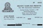 Ticket, Dignity Tampa Bay Presents Our 10th Anniversary Celebration, November 2, 1985