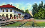 Scene showing S.A.L. Railway Station and arrival of New York special tourists train at Boca Grande, Florida