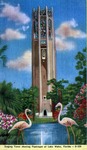 Singing Tower showing flamingos at Lake Wales, Florida by Hampton Dunn