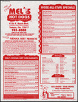 Menu, Mel's Hot Dogs, May 29, 1997, Tampa, Florida by Mel Lohn and Virginia Lohn