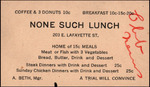 Club Menu, None Such Lunch Room, Tampa, Florida by None Such Lunch