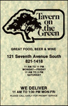 Menu, Tavern on the Green, St. Petersburg, Florida, 1991