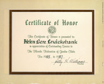 Florida Federation of Garden Clubs Certificate of Honor Presented to Helen Gere Cruickshank for 1985 to 1987 by Florida Federation of Garden Clubs
