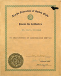 Florida Federation of Garden Clubs Meritorious Service Certificate Presented to Helen G. Cruickshank, April 13, 1961 by Florida Federation of Garden Clubs