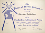 The Society of Women Geographers Certificate Presented to Helen Gere Cruickshank, May 15, 1993 by Society of Woman Geographers