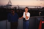 Two Florida Ornithological Society members stand at the deck of the St. Johns River Ferry in Jacksonville, Florida