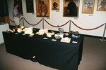 A table of fossils sits on display at the Florida Museum of Natural History