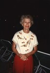 Mary Davidson smiles with her hands clasped at the 1996 Florida Ornithological Society meeting in the Bahamas