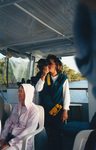 A tour guide speaks over the intercom during a boat tour in Fort Pierce, Florida