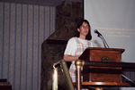 Katy NeSmith looks across the audience while speaking in Fort Pierce, Florida