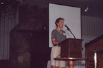 Camille Sewell looks to her left mid-speech at a Florida Ornithological Society meeting in Fort Pierce, Florida