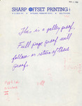 Letter, Fred Lohrer, Sharp Offset Printing, FFN Galley Proof, August 21, 1978