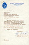 Correspondence, Karen Cantrell, Fred Lohrer, Florida Field Naturalist, November 15, 1976