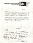 Letter, Oliver Austin Jr. to William B. Robertson, Florida Field Naturalist Editorship, August 10, 1981 by Oliver L. Austin Jr.