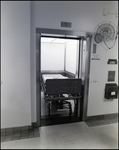 A hospital bed sits in the elevator at Bay Pines Veterans Affairs (V.A.) Hospital in St. Petersburg, Florida