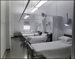A row of hospital beds inside Bay Pines Veterans Affairs (V.A.) Hospital in St. Petersburg, Florida