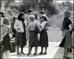 Four Girls Chat in a Brick Courtyard at Berkeley Preparatory School in Tampa, Florida by Skip Gandy