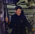 Thomas LeRoy Collins Jr. Holding Onto Ladder Inside Submarine, Tampa, Florida, C by George Skip Gandy IV