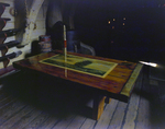 Wooden Table with Inlaid Ship Image on a Ship Deck, D by George Skip Gandy IV