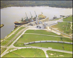 Aerial View of the Cargo Ship, Spring Swift, Docked at Cargill Fertilizer Facility on the Alafia River, Riverview, Florida