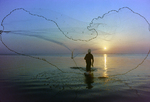 Mullet Fisherman Casting Net at Sunrise, Florida, A by Skip Gandy