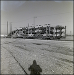 Frisco Railroad automobile carrier offloading, Pensacola, Florida, D
