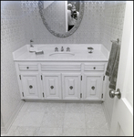 Bathroom with Patterned Wallpaper and Large Oval Mirror in Tampa, Florida, B by Skip Gandy