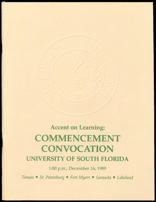 "Commencement Convocation Program, USF, December 16, 1989" by ...