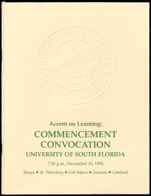 "Commencement Convocation Program, USF, December 16, 1992" by ...