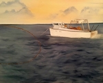 Painting of Captain Harden's boat catching blue fish in Chesapeake Bay by Ronnie L. McHugh