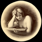 [Unidentified photo of an illustration of a nude woman reading]