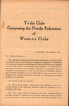 Pamphlet, To the Clubs Composing the Florida Federation of Women's Clubs, January 1, 1914 by Florida Federation of Women's Clubs