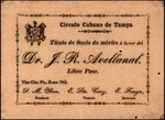Library Card, Circulo Cubano de Tampa Library Card for Dr. José Ramón Avellanal, 1912