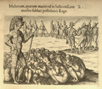 Mulierum, quarum mariti vel in bello caesi, aut morbo sublati postulata à Rege Chief applied to by women whose husbands have died in war or by disease by Jacques Le Moyne de Morgues and Theodor de Bry