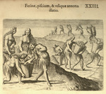 Ferinae, piscium, & reliquae annonae illatio Bringing in game, fish, and other provisions by Jacques Le Moyne de Morgues and Theodor de Bry