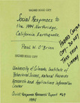 Social response to the 1994 Northridge California earthquake by Paul W. O'Brien and University of Colorado, Boulder -- Natural Hazards Research and Applications Information Center