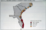 Map, Population Density in Southeast Coastal Counties, 2010