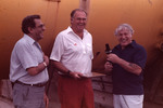 Elliot Finkle, Senator Lowell Weicker, and Dick Touma standing in front of the "Aegir" underwater habitat