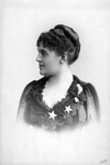 Marcella Sembrich, 1858-1935, Soprano opera star at the Metropolitan 1883-1909 wearing stars, bug, feather