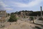 Forum Romanum (1998). View ESE from behind Senator's Palace over the Rostrum toward Temple of Antoninus & Faustina, Arch of Titus and Basilica Julia