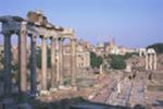 Forum Romanum (1998). View E with Temple of Saturn at left, Colosseum in distance, and Basilica Julia